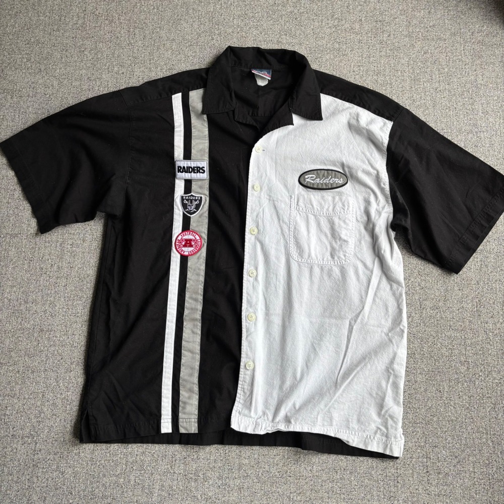 Las Vegas Raiders Shirt Mens XL Black White NFL Football Button Down No Huddle